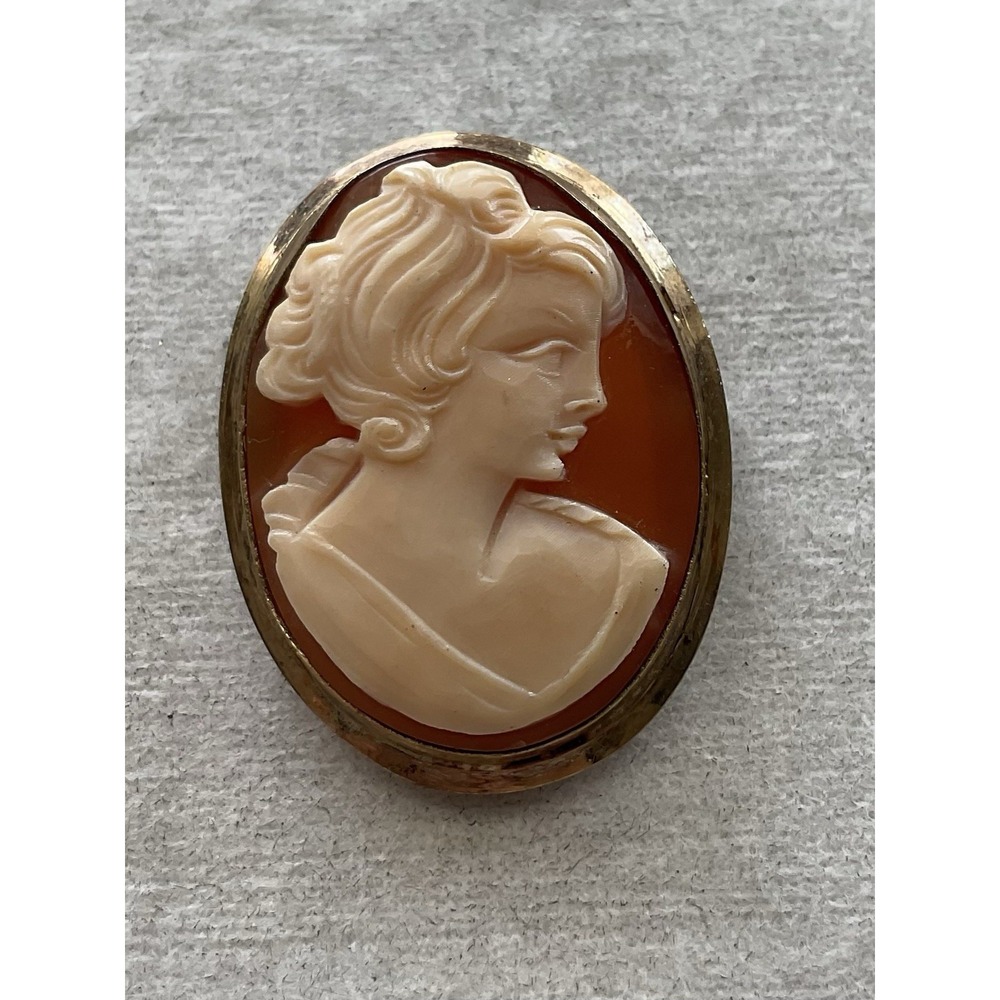 Vintage 12k Gold Filled Hand Carved Shell Cameo Brooch Victorian Estate Jewelry